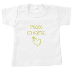 Kerst korte mouw tshirt wit peace on earth goud